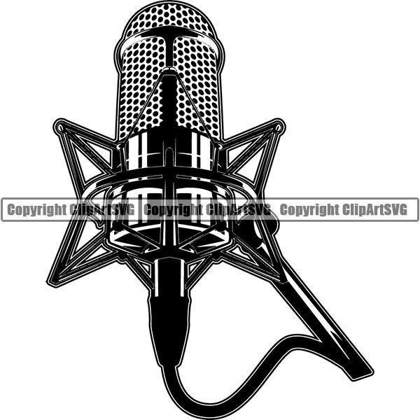 Microphone Mic Audio Music Record Broadcast Podcast Webinar Equipment ClipArt SVG