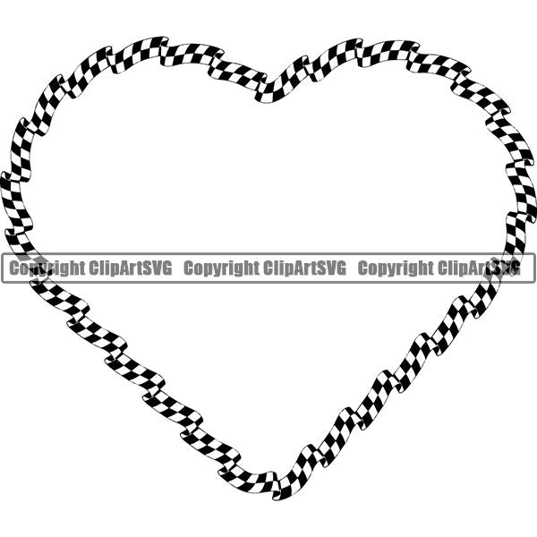 Sports Car Motorcycle Run Running Bike Race Racing Racer Race Design Element Frame Border Checkerboard Checkered Checker Wavy Heart ClipArt SVG