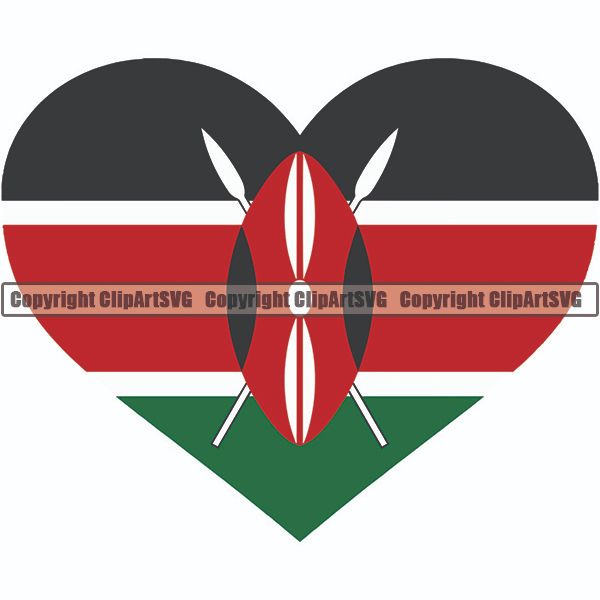 Country Flag Heart Kenya ClipArt SVG