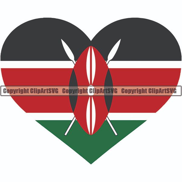 Country Flag Heart Kenya ClipArt SVG