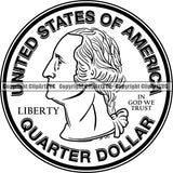 Coin Collecting Quarter 25 Cent Piece George Washington Color Design Element Cash Stack Knot Roll Rubber band Bundle Brick Spread Business Bank Finance Rich Wealthy Wealth Advertising Vector Clipart SVG