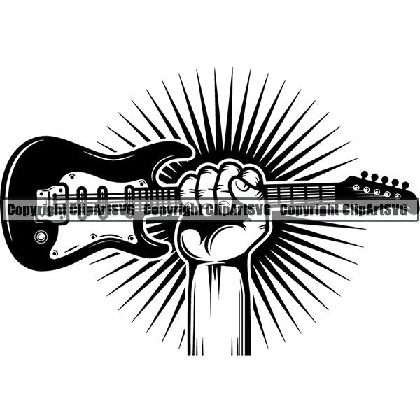 Music Musical Instrument Guitar Hand Sunburst ClipArt SVG