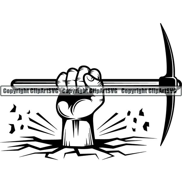 Mining Mine Miner Pick Axe Hand Break Ground ClipArt SVG