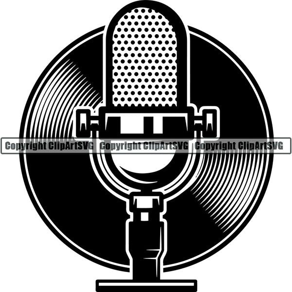 Microphone Mic Audio Music Record Broadcast Podcast Webinar Equipment Logo ClipArt SVG