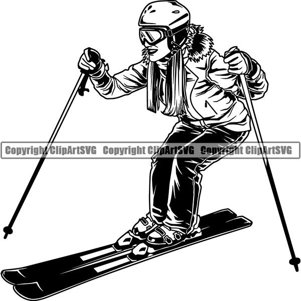 Sports Skiing Ski Snowboarding Snowboard Skier Woman Female ClipArt SVG