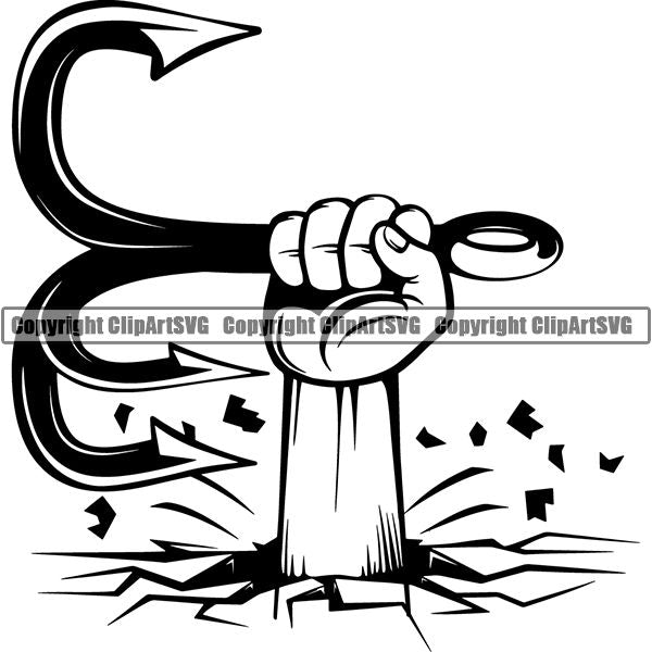 Sports Game Fishing Hunting Fish Hunt Hook 3 Prong ClipArt SVG