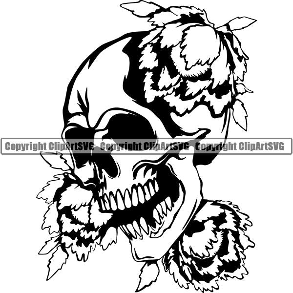 Skull Skeleton Flower Tattoo Tat ClipArt SVG