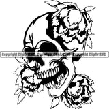 Skull Skeleton Flower Tattoo Tat ClipArt SVG