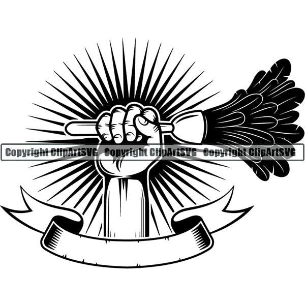 Maid Cleaning Service Housekeeping Housekeeper Hand Sunburst Ribbon ClipArt SVG