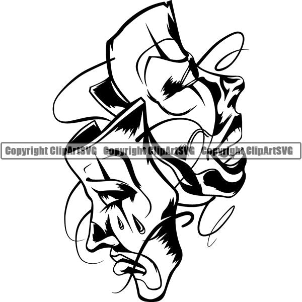 Skull Skeleton Mask Smile Now Cry Later Tattoo Tat ClipArt SVG