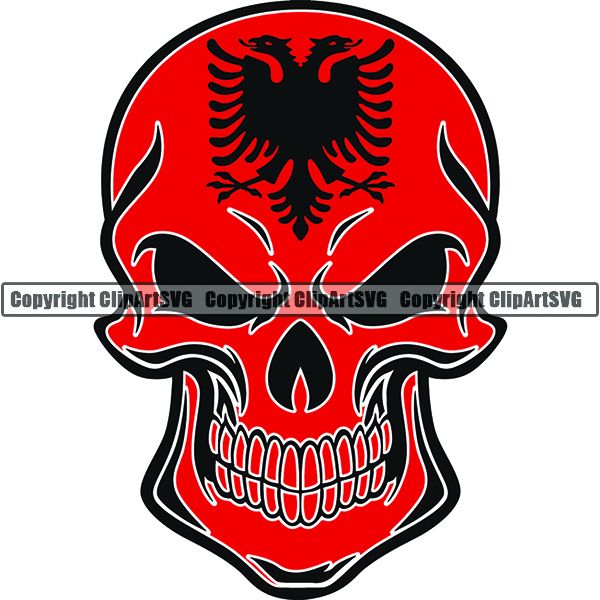 Country Flag Skull Albania ClipArt SVG
