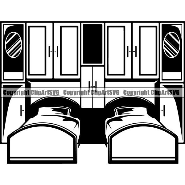 House Furniture Bedroom Set Twin Beds ClipArt SVG