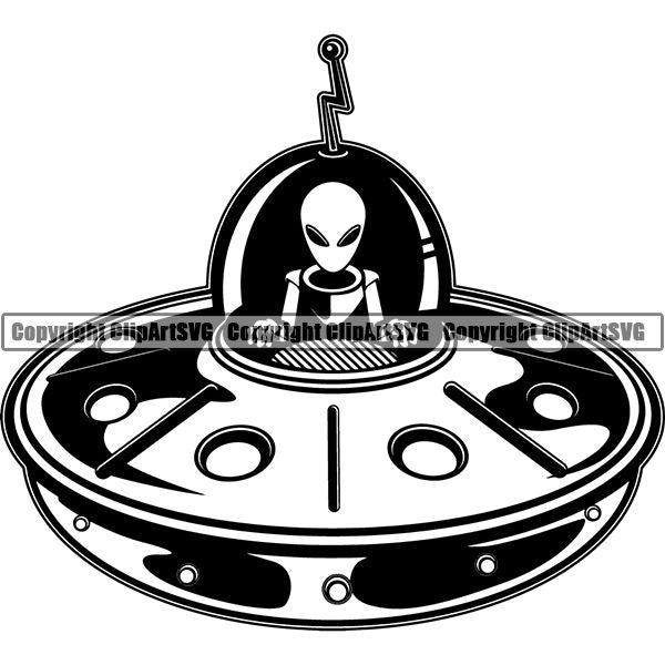 Astronaut Outer Space Shuttle Sci-Fi Science Fiction Alien Spaceship ClipArt SVG