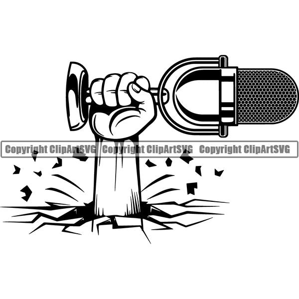 Microphone Mic Audio Music Record Broadcast Podcast Webinar Equipment Logo ClipArt SVG