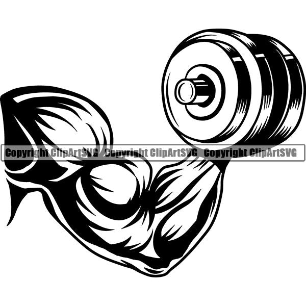 Gym Sports Bodybuilding Fitness Muscle Arm Bicep Curl ClipArt SVG