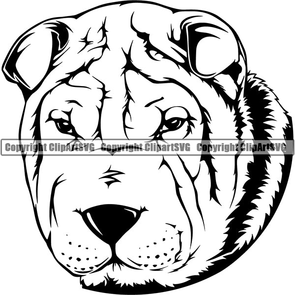 Shar Pei Dog Breed Head Face ClipArt SVG 001