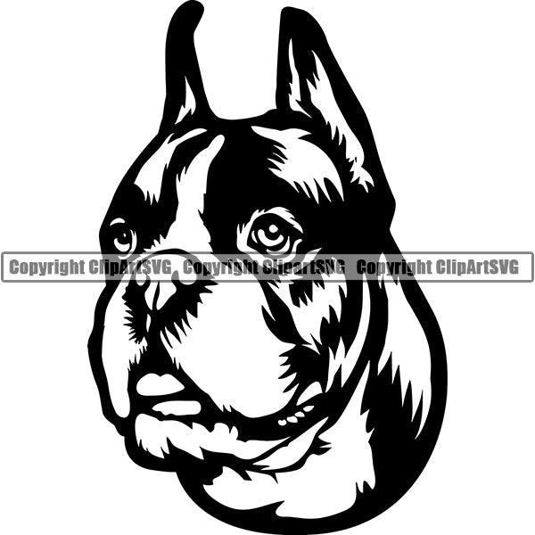 German Boxer Dog Breed Head Face ClipArt SVG 002