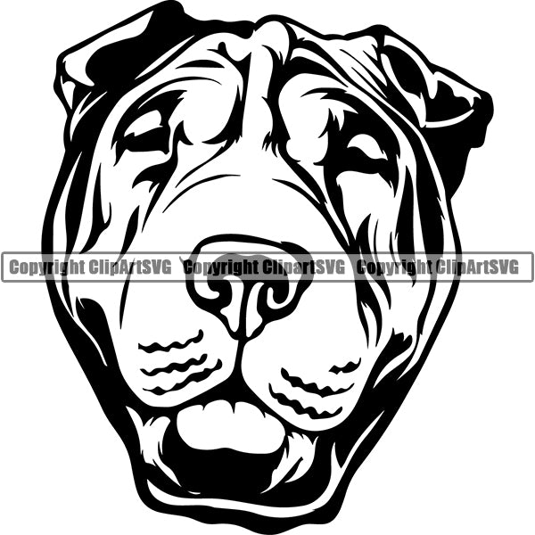 Shar Pei Dog Breed Head Face ClipArt SVG 002