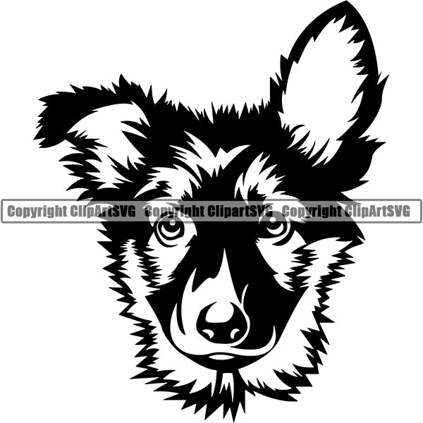 German Shepherd Dog Breed Head Face ClipArt SVG 008