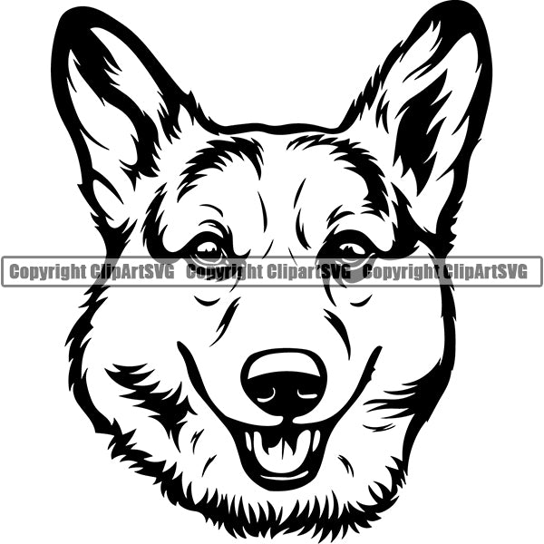 Pembroke Welsh Corgi Dog Breed Head Face ClipArt SVG 001