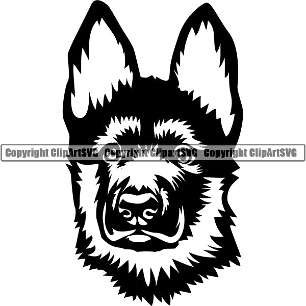 German Shepherd Dog Breed Head Face ClipArt SVG 022