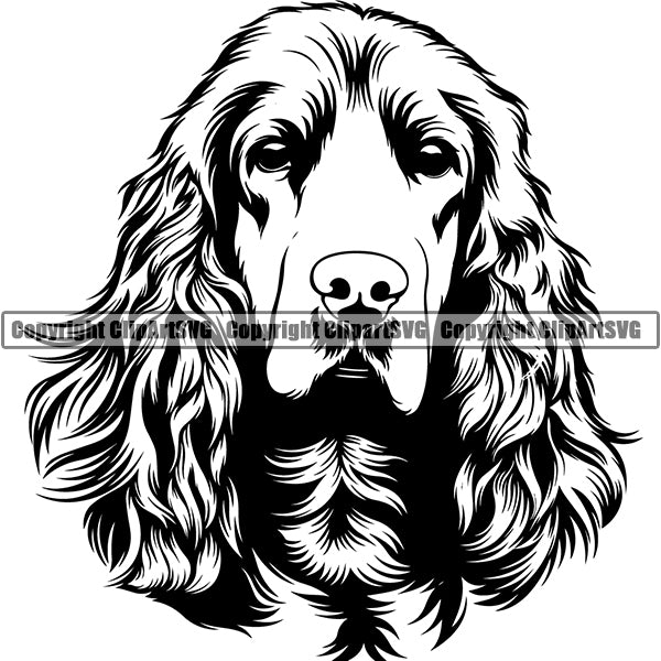 English Cocker Spaniel Dog Breed Head Face ClipArt SVG 001