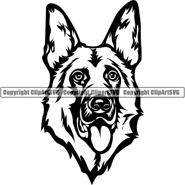German Shepherd Dog Breed Head Face ClipArt SVG 024