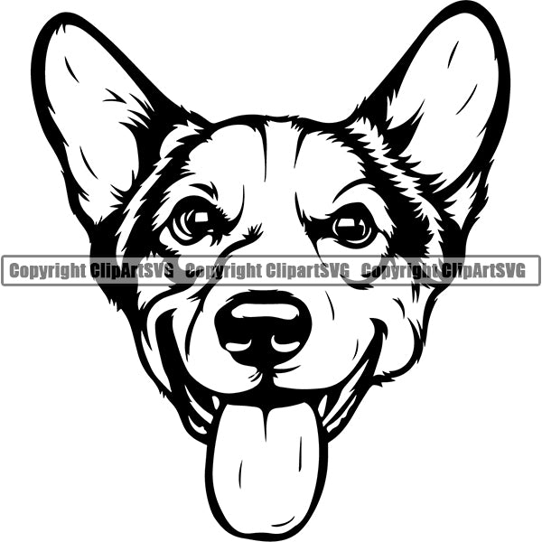 Pembroke Welsh Corgi Dog Breed Head Face ClipArt SVG 002