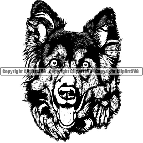 German Shepherd Dog Breed Head Face ClipArt SVG 010
