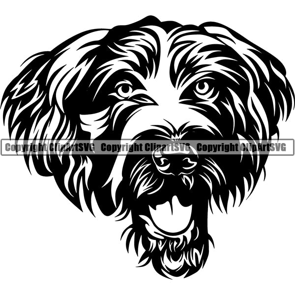 German Wirehaired Pointer Dog Breed Head Face ClipArt SVG 001