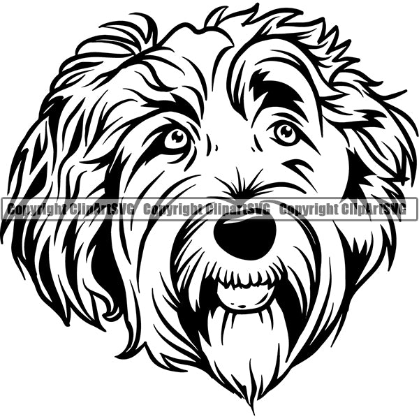 Labradoodle Dog Breed Head Face ClipArt SVG 004