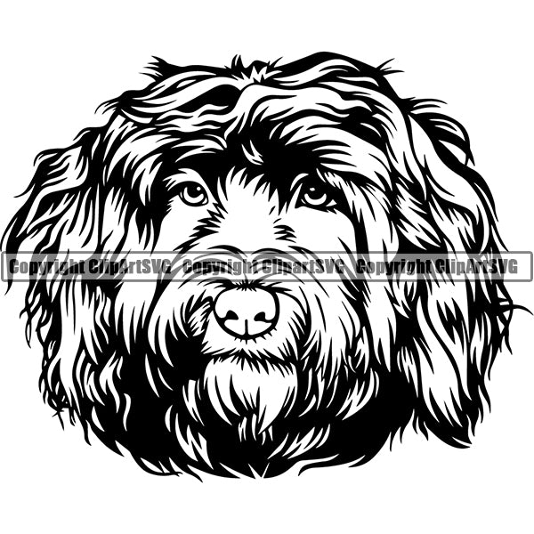 Portuguese Water Dog Breed Head Face ClipArt SVG 001