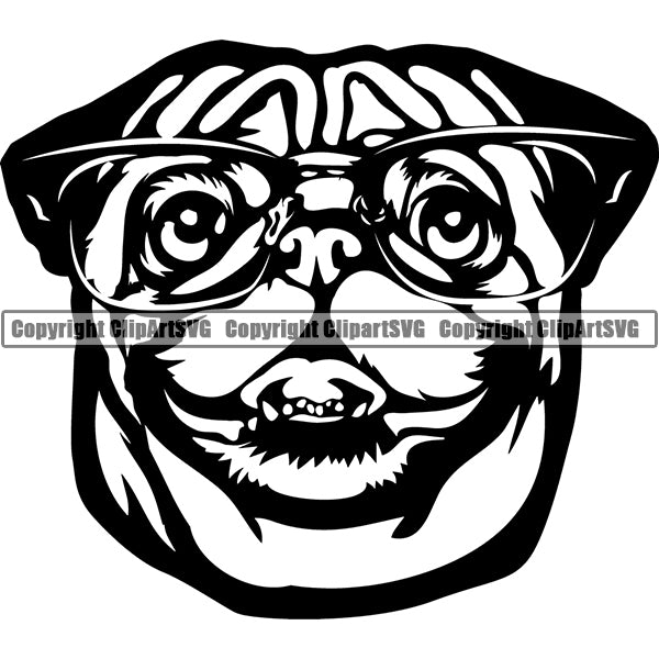 Pug Dog Breed Head Face ClipArt SVG 004