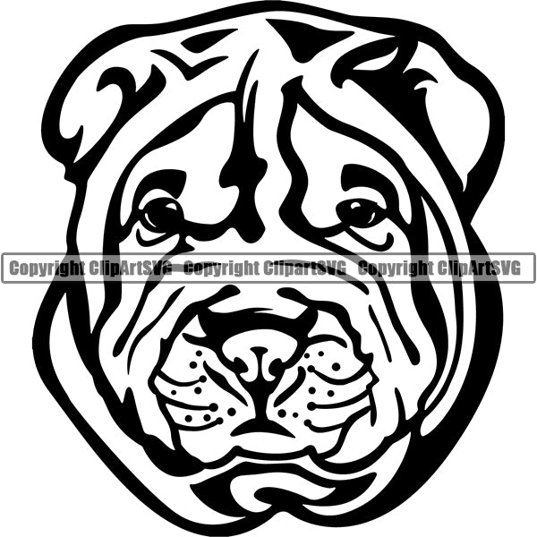 Shar Pei Dog Breed Head Face ClipArt SVG 003