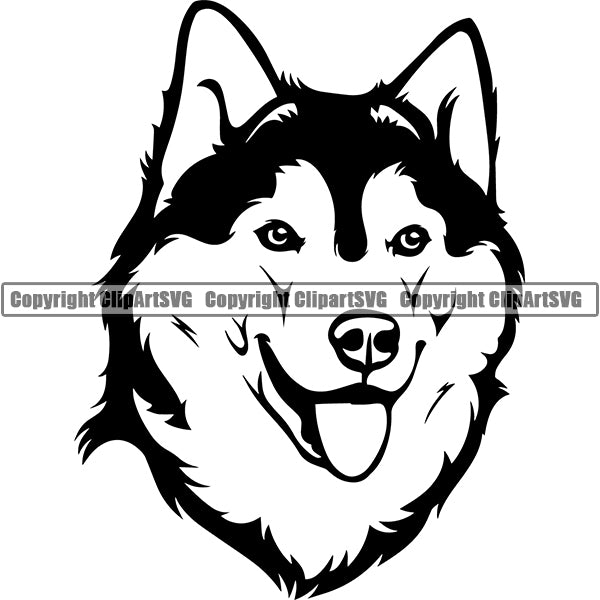 Siberian Husky Dog Breed Head Face ClipArt SVG 004