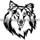 Rough Collie Dog Breed Head Face ClipArt SVG 001