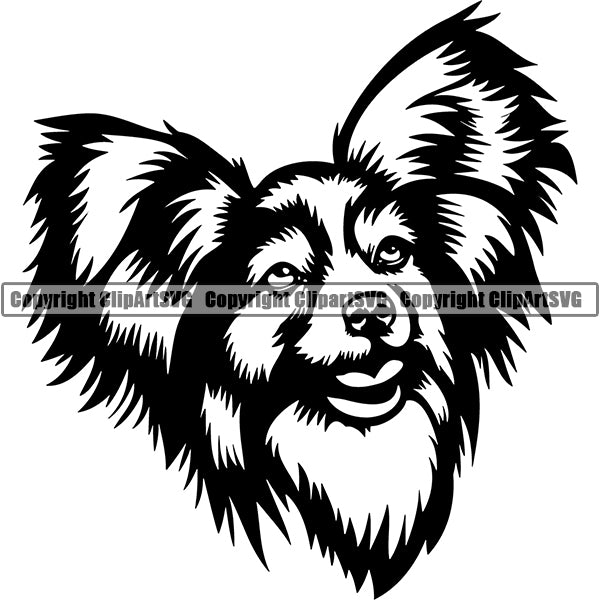 Papillon Dog Breed Head Face ClipArt SVG 004