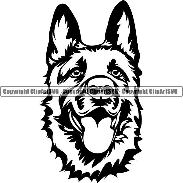 German Shepherd Dog Breed Head Face ClipArt SVG 001