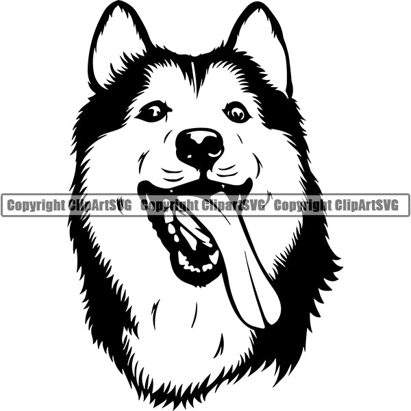 Siberian Husky Dog Breed Head Face ClipArt SVG 005