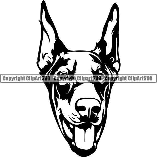 Animal Dog Doberman Dog Breed Head Face ClipArt SVG 003