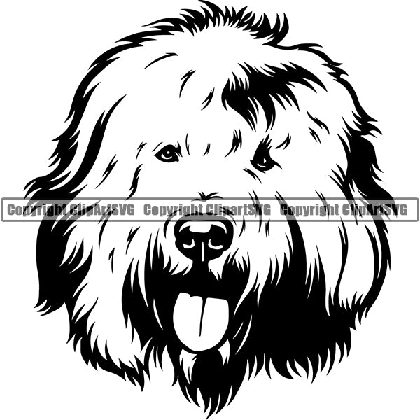 Old English Sheepdog Dog Breed Head Face ClipArt SVG 001