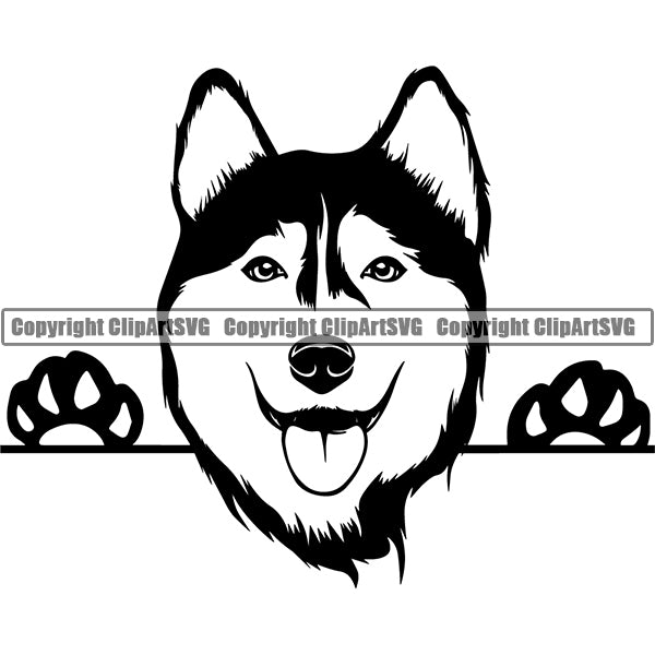 Siberian Husky Peeking Dog Breed ClipArt SVG 003