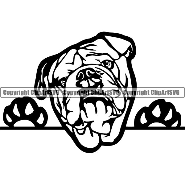 English Bulldog Peeking Dog Breed ClipArt SVG 004