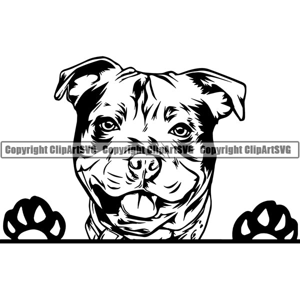Staffordshire Bull Terrier Peeking Dog Breed ClipArt SVG 002