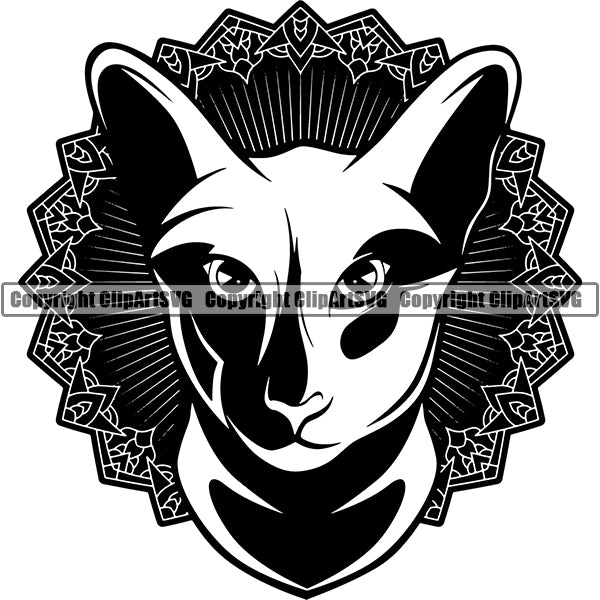 Oriental Cat Head Face Clipart SVG 02