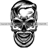 Barber Barbershop Hairstylist Skull With Beard And Mustache Haircut ClipArt SVG
