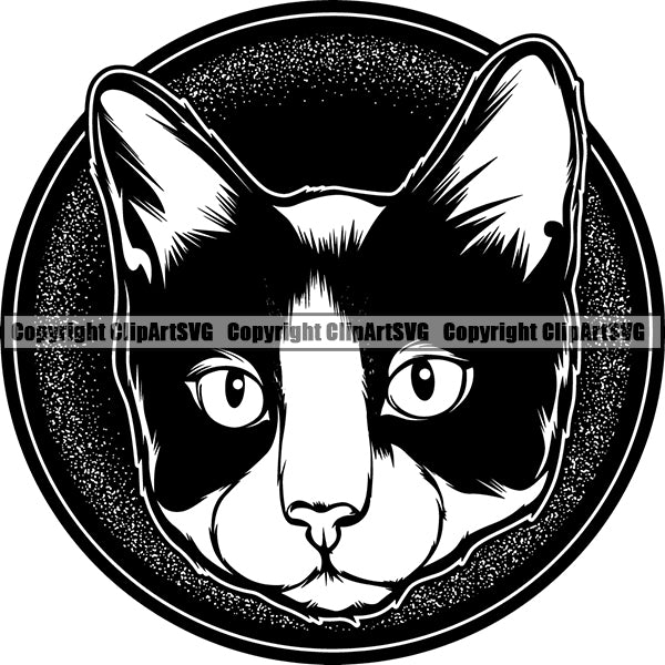 Tuxedo Cat Head Face Clipart SVG 01