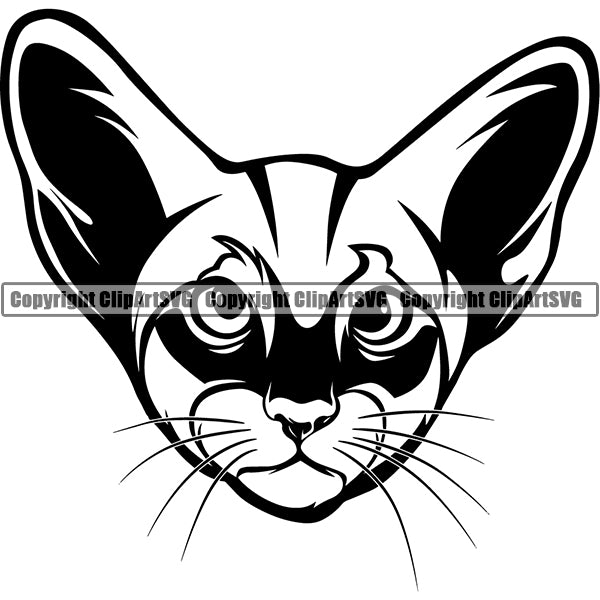 Oriental Cat Head Face Clipart SVG 03