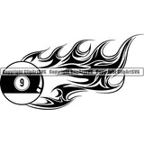 Billiards Pool 9-Ball Ball Fire Flames ClipArt SVG