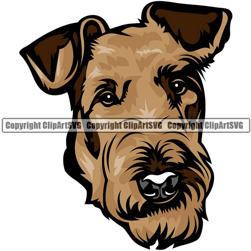 Airedale Dog Breed Head Color ClipArt SVG